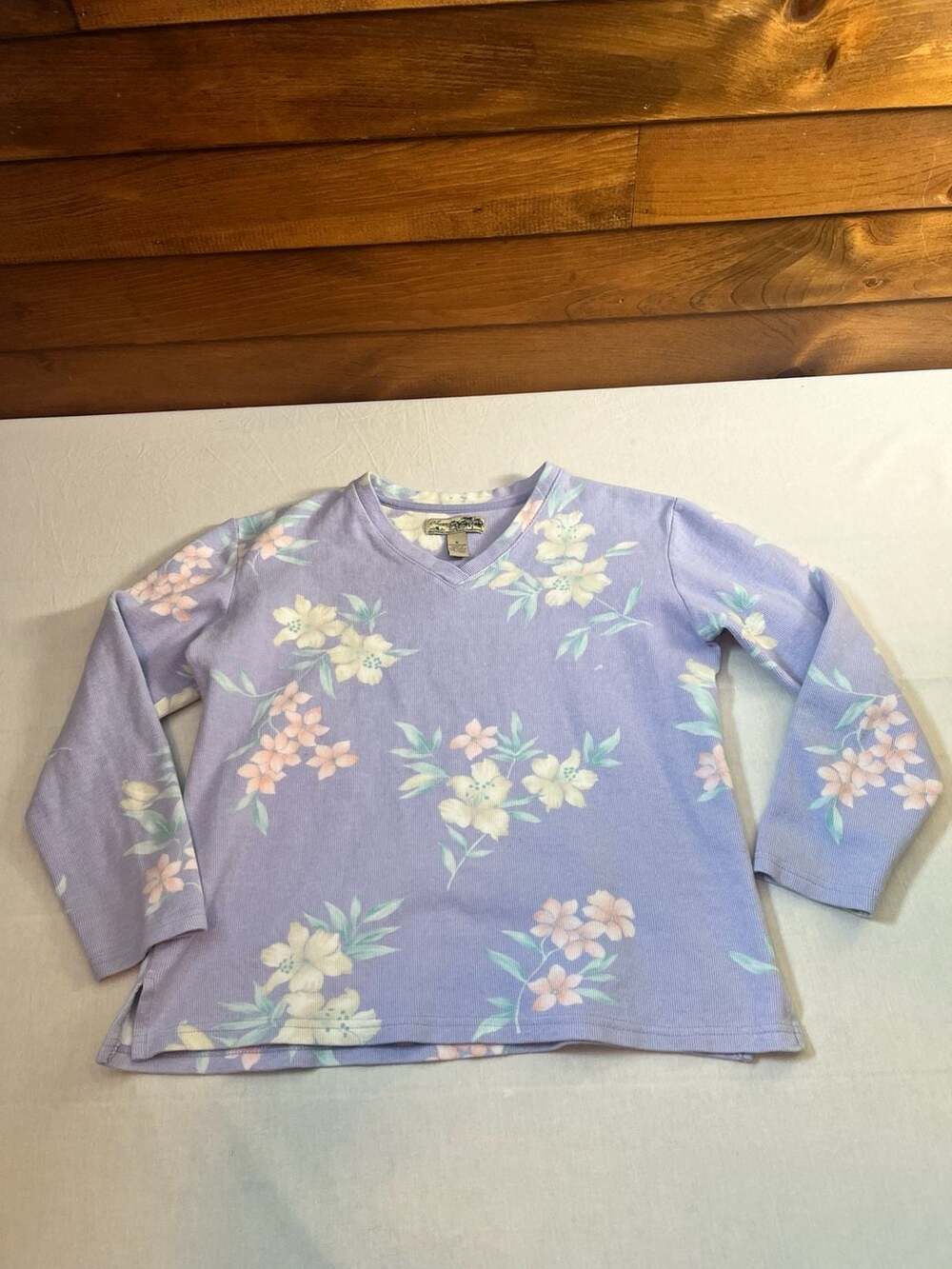 Havana Jack's Cafe Floral Print V-Neck Long Sleeve Thermal Top Size S y2k